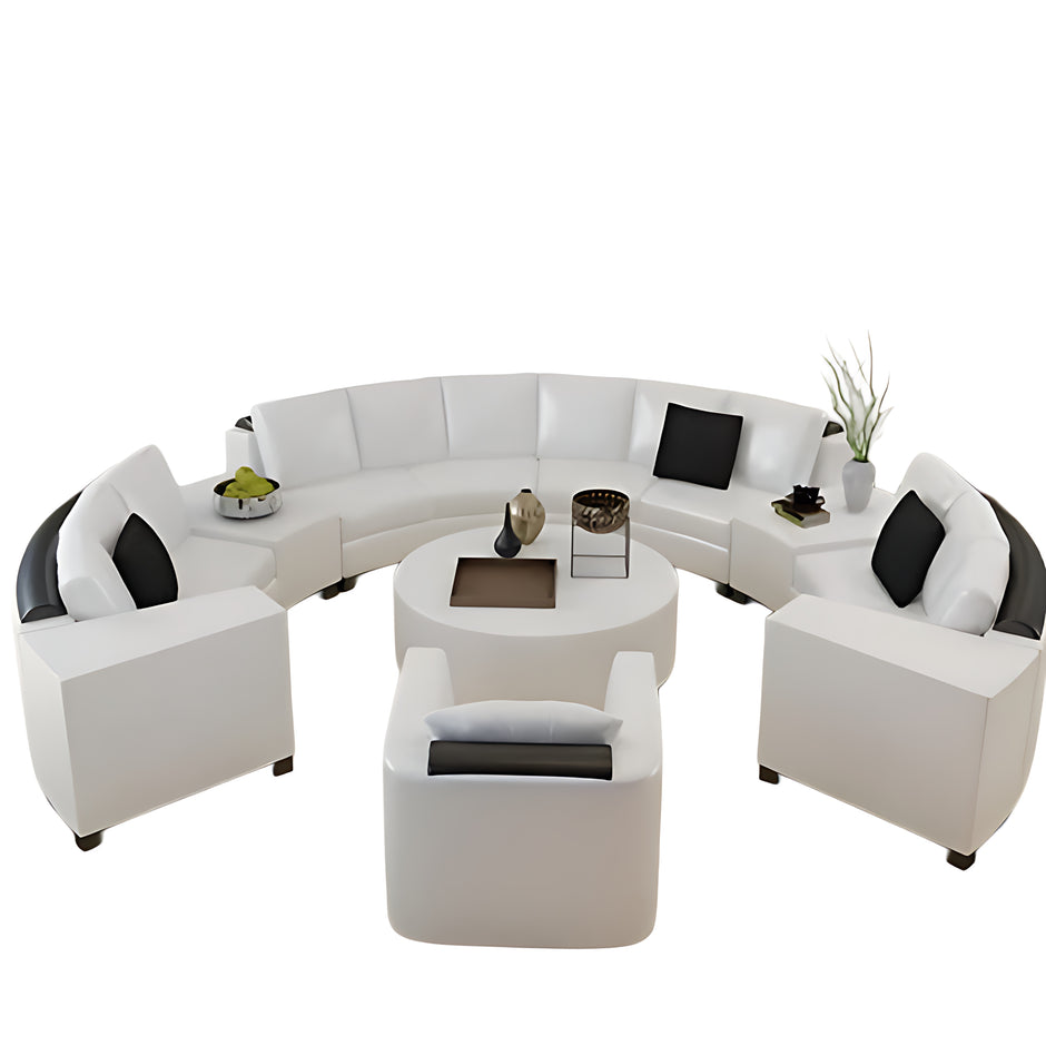 Opulent White Leather Round Sectional Sofa Set / Ruchi