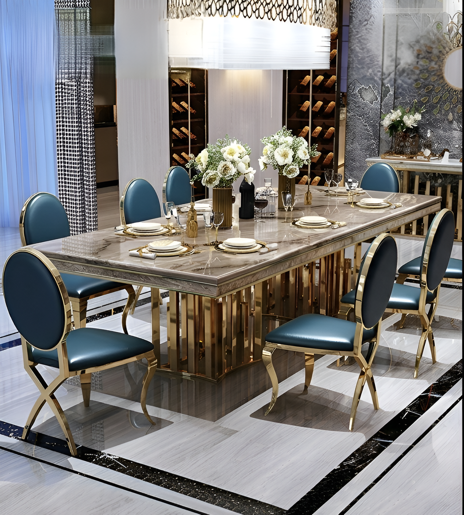 7 Pieces Marble Top Dining Table And Chairs Set