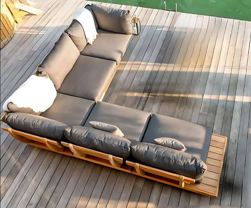 Modern Outdoor L-Shaped Wooden Sectional Sofa / Ruchi