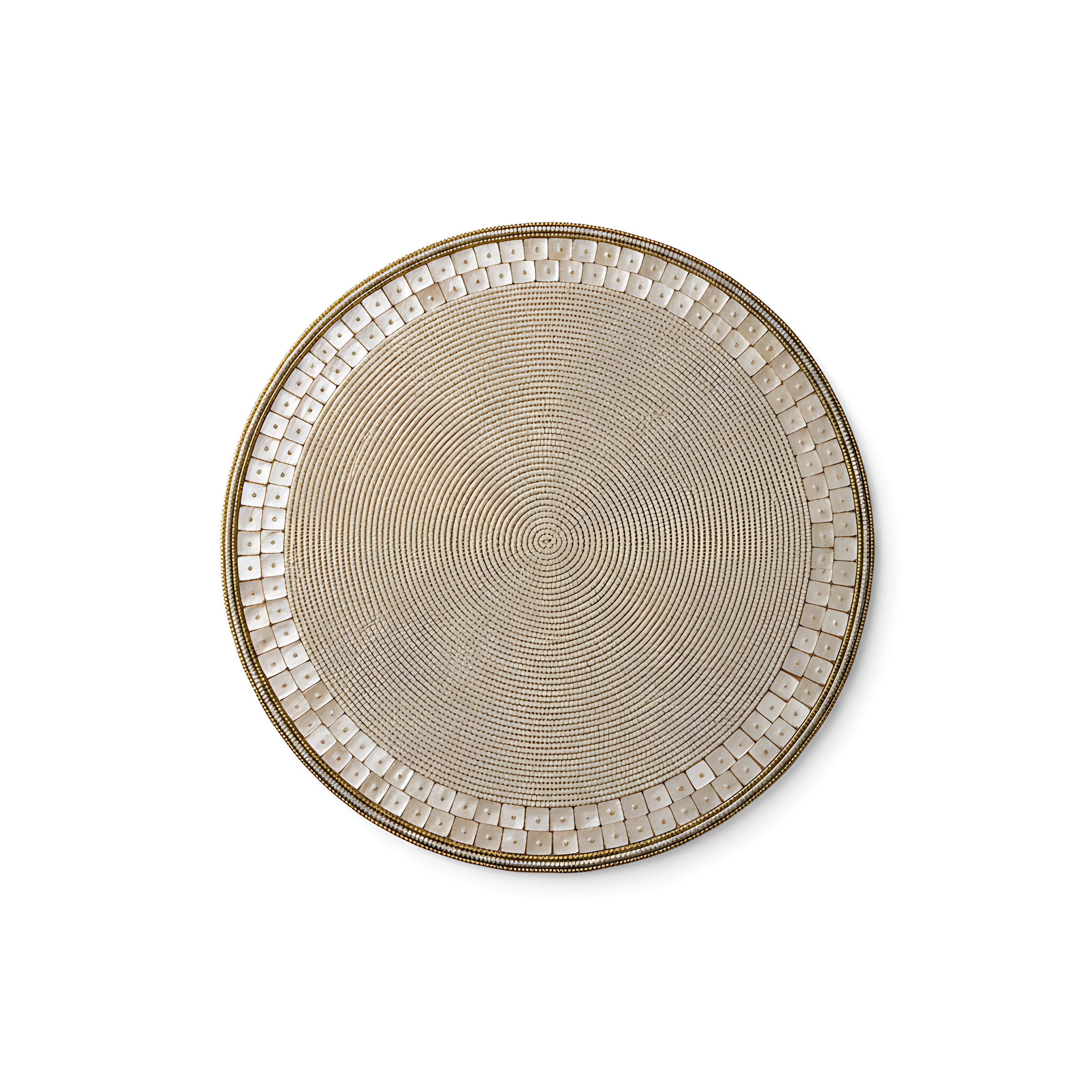 Elegant Pearl White & Gold Beaded Round Placemat / Ruchi
