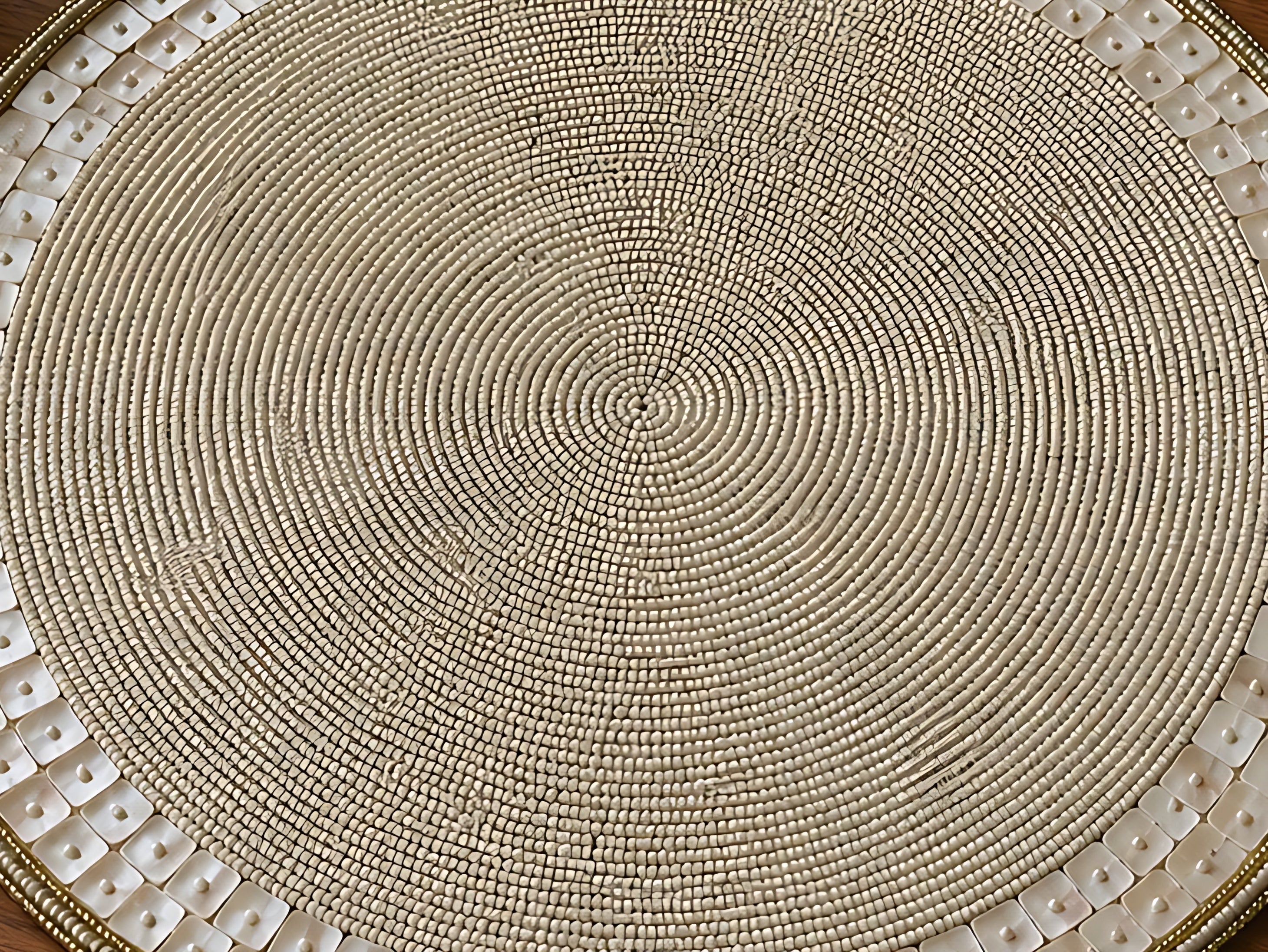 Elegant Pearl White & Gold Beaded Round Placemat / Ruchi