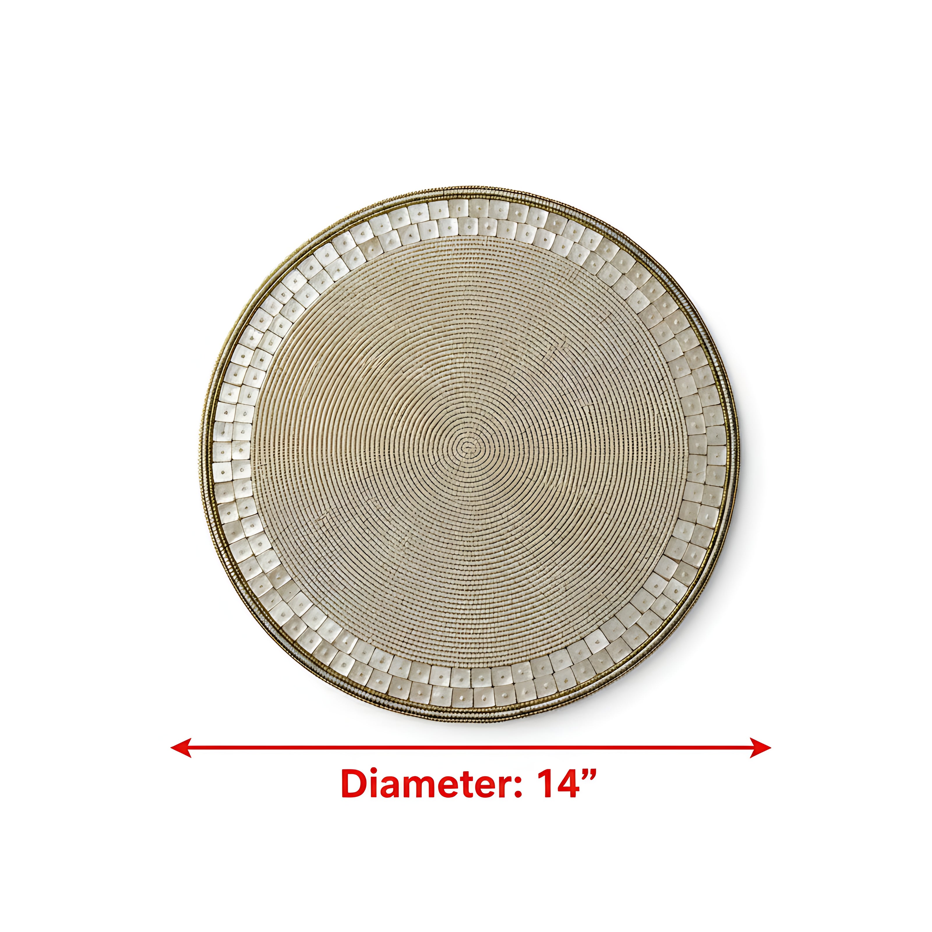 Elegant Pearl White & Gold Beaded Round Placemat / Ruchi