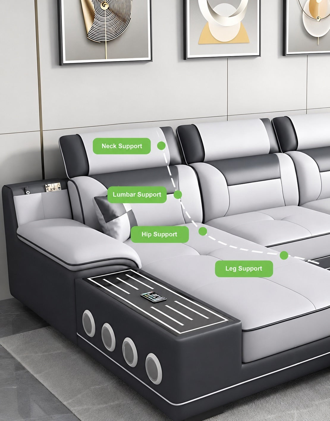 Multifunctional U-Shaped Leather Sectional Sofa / Ruchi