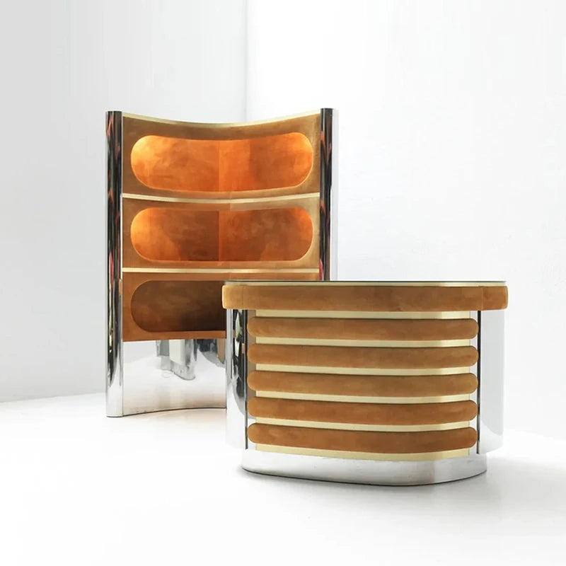 Luxurious Velvet Bar Cabinet And Counter With LED / Ruchi