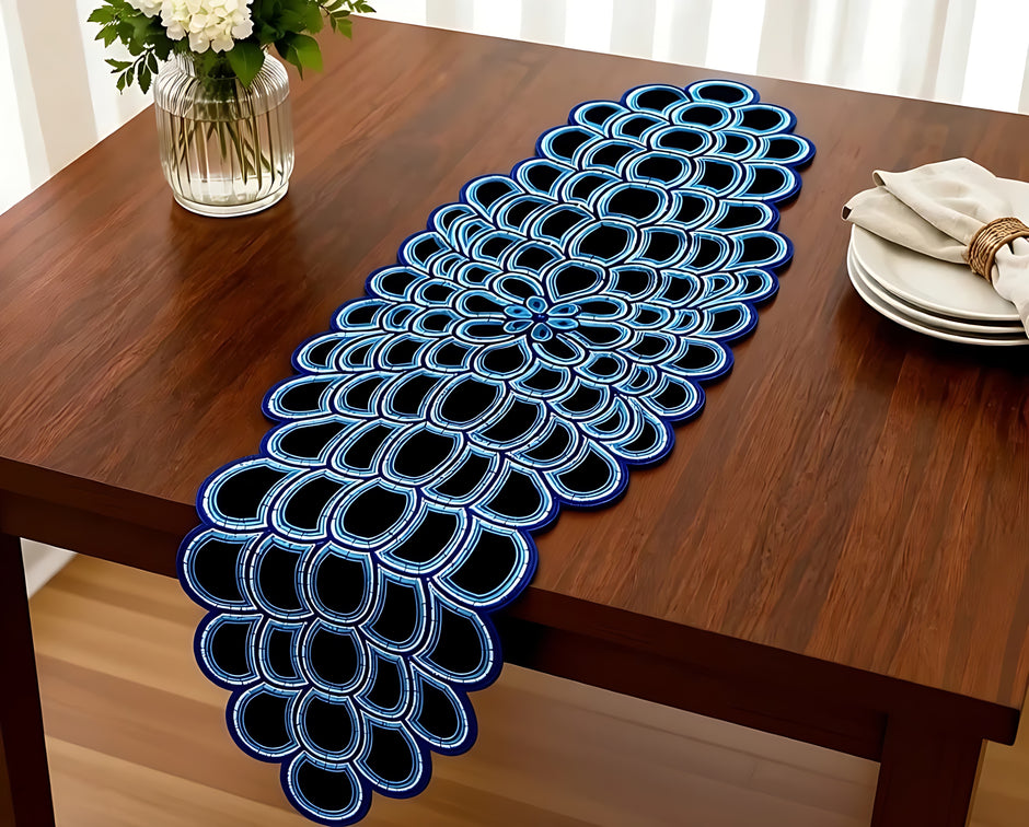 Midnight Blue Mosaic Beaded Table Runner / Ruchi