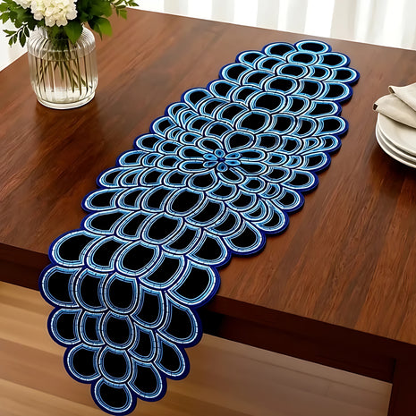 Midnight Blue Mosaic Beaded Table Runner / Ruchi
