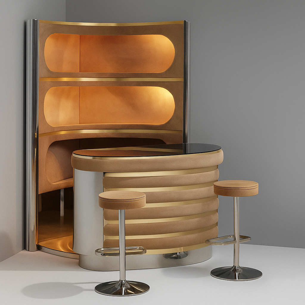 Luxurious Velvet Bar Cabinet And Counter With LED / Ruchi