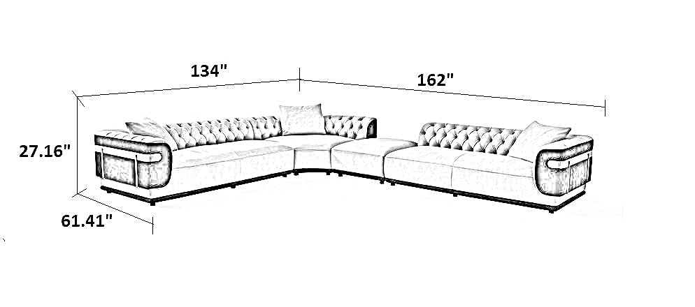 Large L-Shape Leather Fabric Sectional Sofa