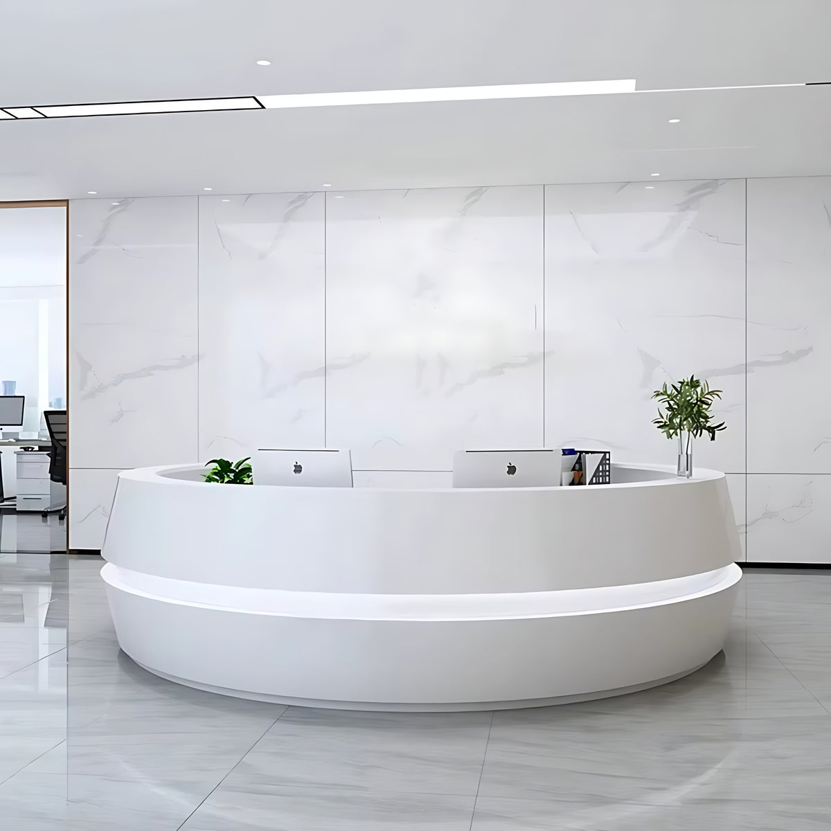 Round Wooden Modern Reception Desk With LED / Ruchi 