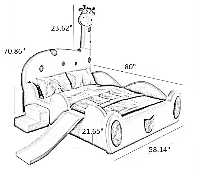 Giraffe Themed Velvet Leather Kids Bed