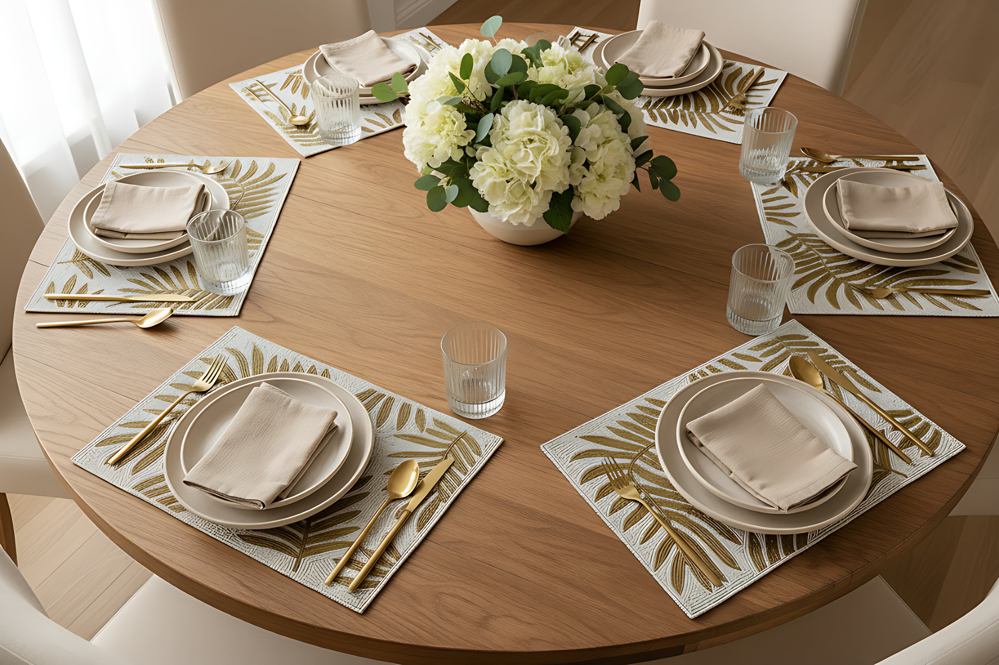 Elegant Gold Leaf Beaded Rectangular Placemat Set of 2 / Ruchi