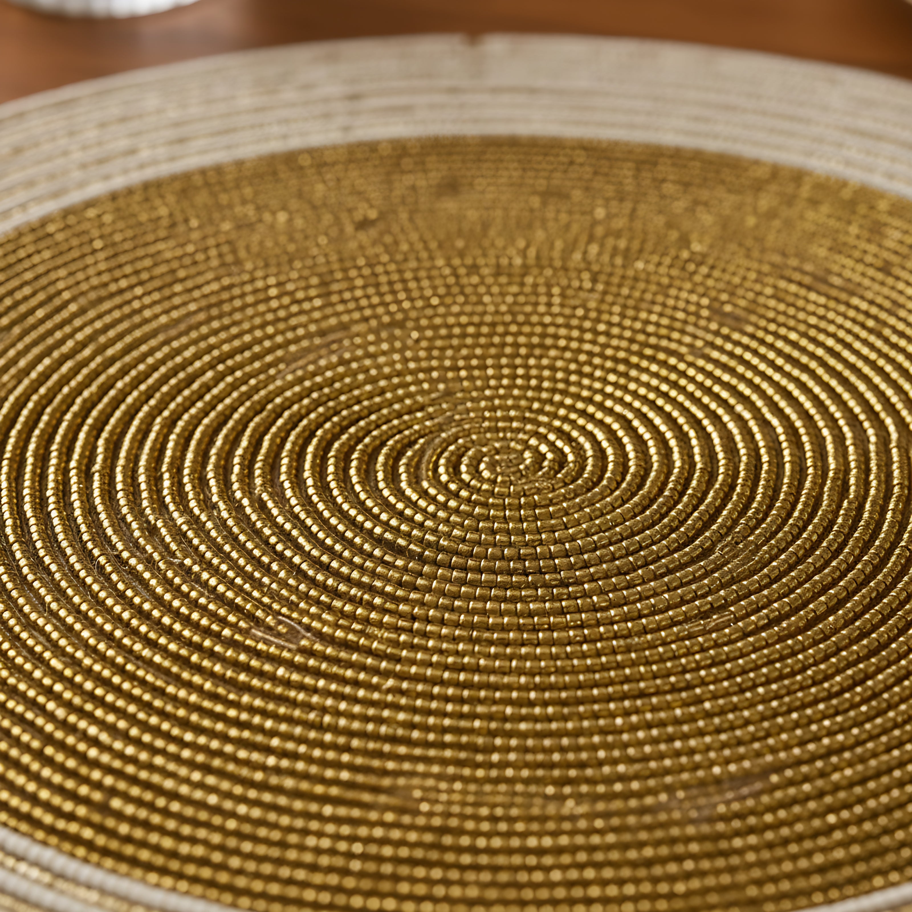 Elegant Gold & Pearl White Beaded Round Placemat / Ruchi