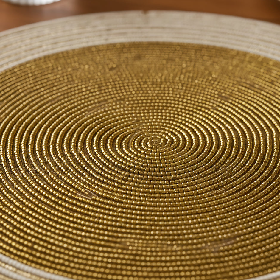 Elegant Gold & Pearl White Beaded Round Placemat / Ruchi