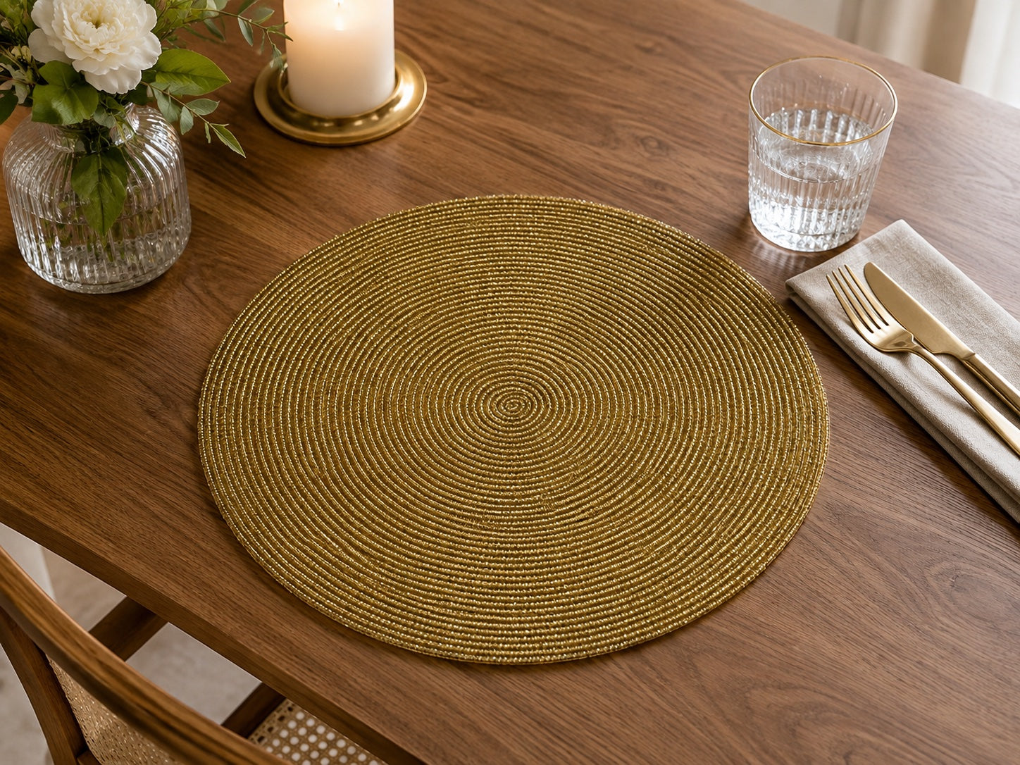 Elegant Beaded Round Placemat Set of 2 / Ruchi