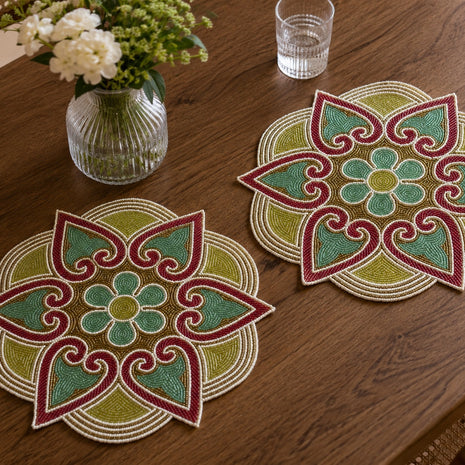 Decorative Floral Medallion Beaded Placemat Set of 2 / Ruchi