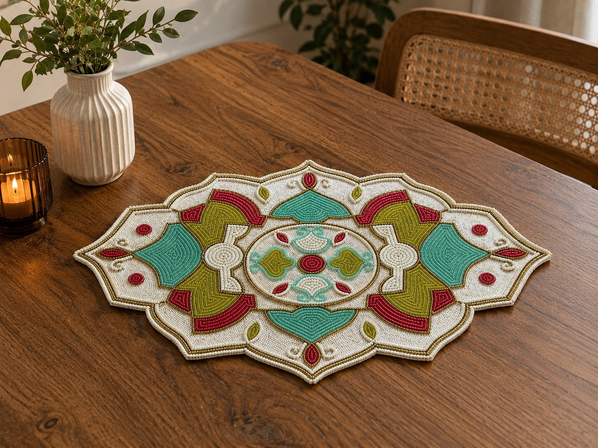 2 PCS Mandala Embroidered Beaded Placemat / Ruchi