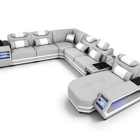 U-Shaped LED Leather Sectional Sofa With Chaise / Ruchi