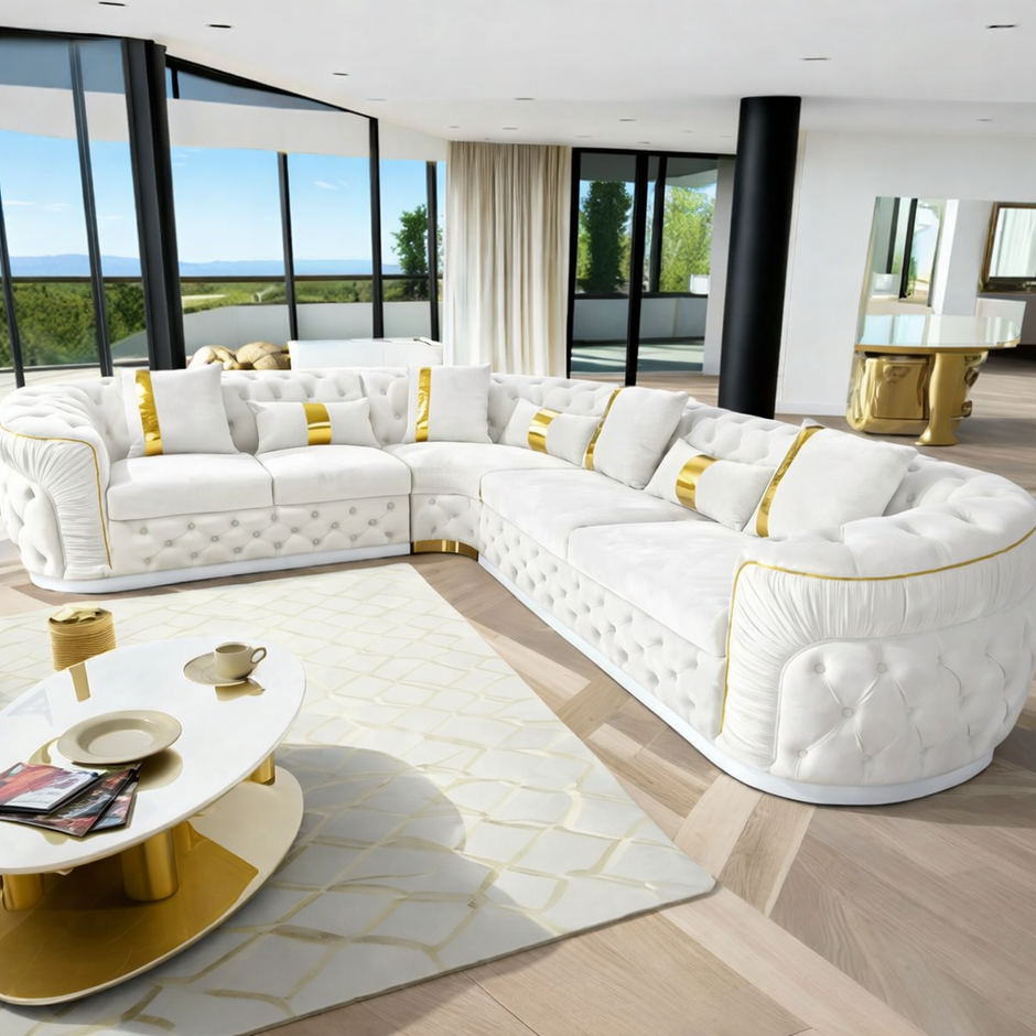 Classy High End Velvet Fabric Sectional Sofa
