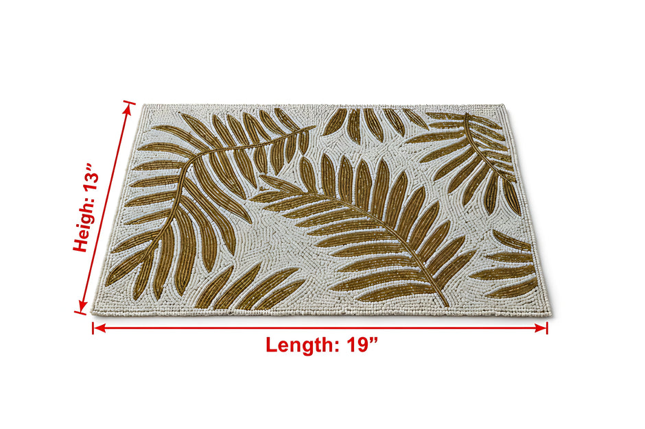 Elegant Gold Leaf Beaded Rectangular Placemat Set of 2 / Ruchi