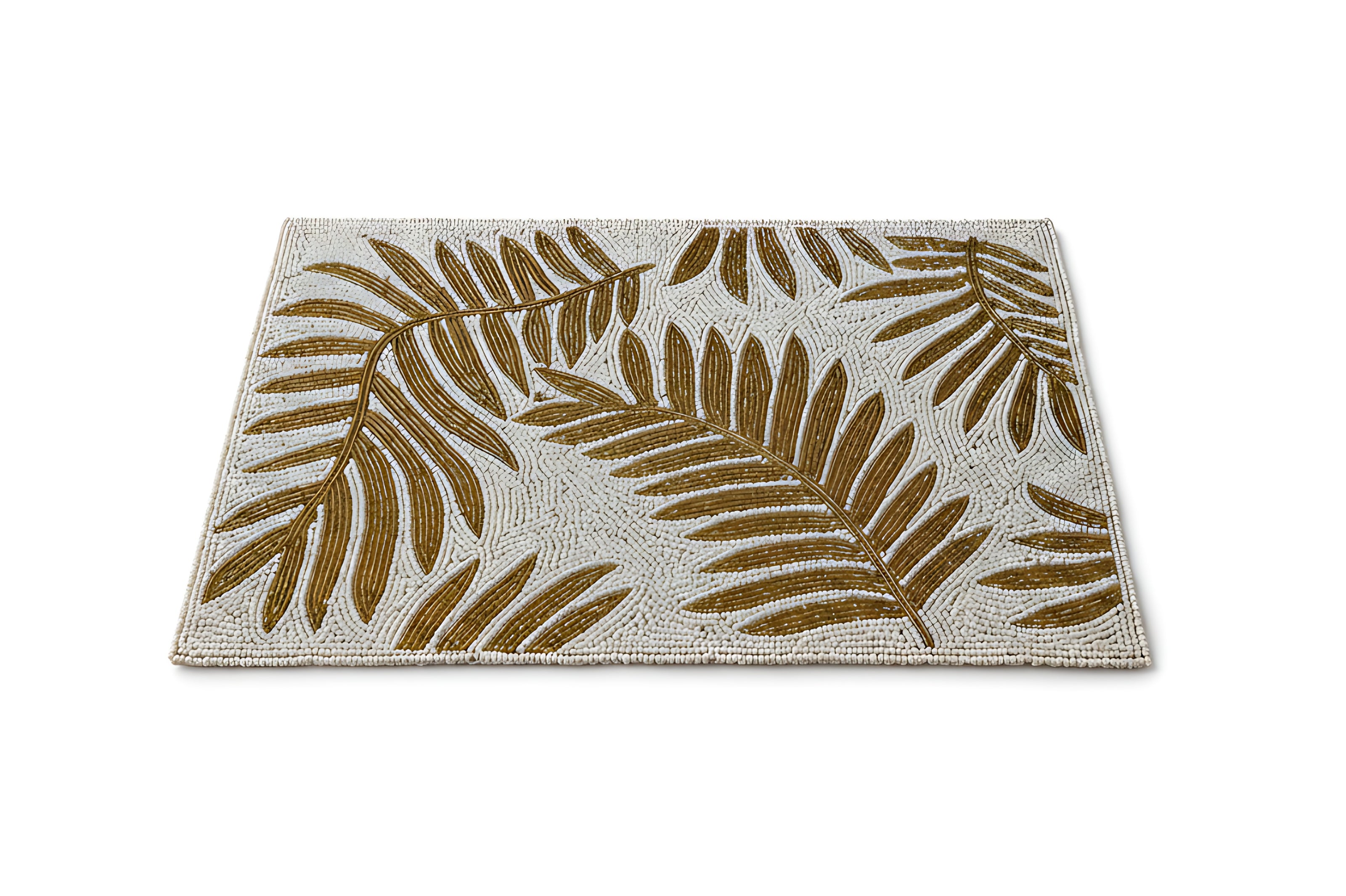 Elegant Gold Leaf Beaded Rectangular Placemat Set of 2 / Ruchi