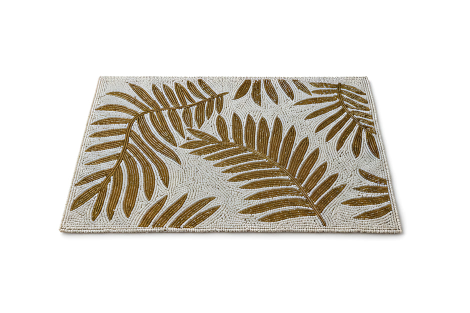 Elegant Gold Leaf Beaded Rectangular Placemat Set of 2 / Ruchi
