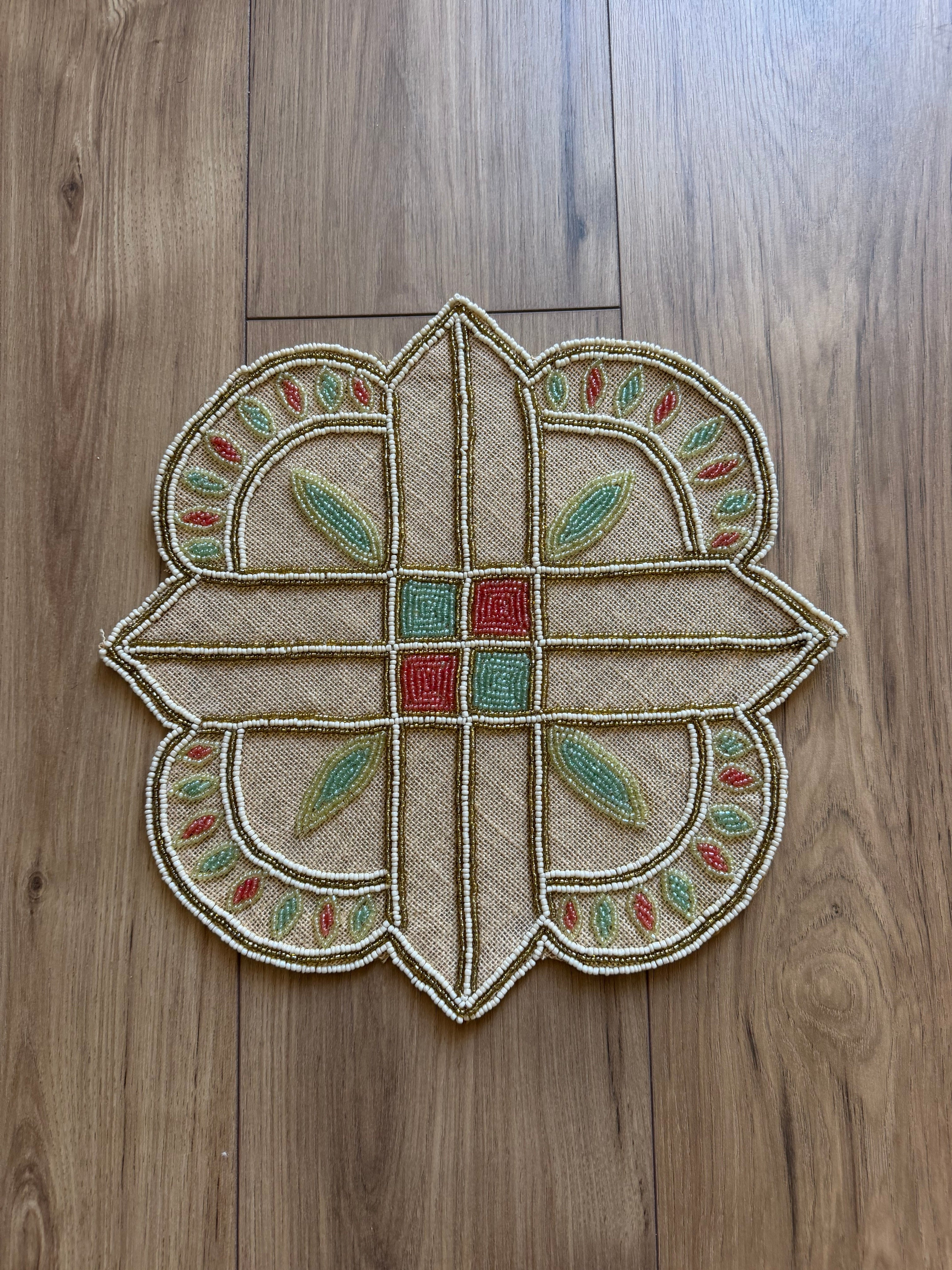 Elegant Geometric Floral Beaded Placemat Set of 2 / Ruchi