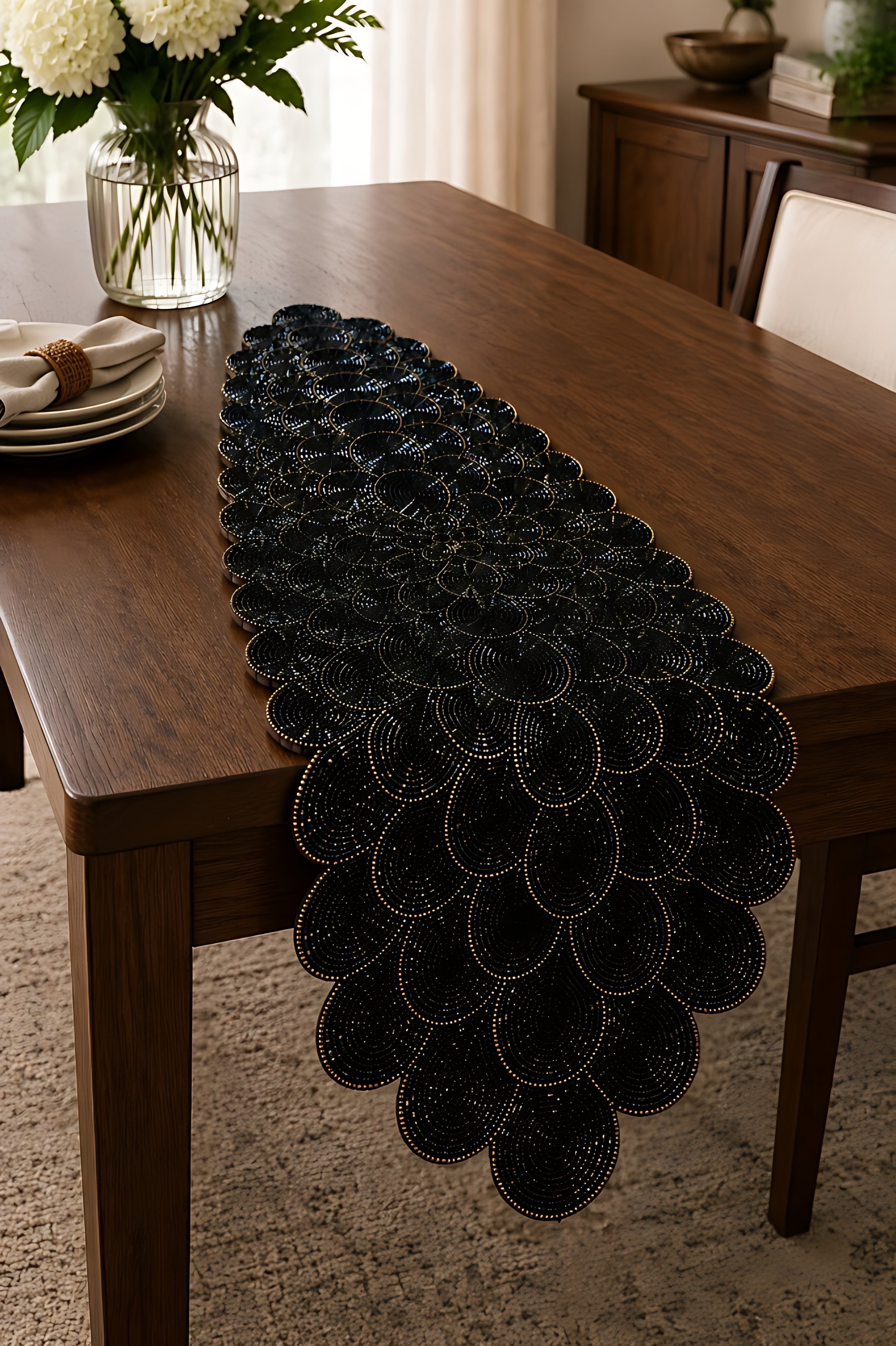 Luxury Oval Beaded Table Runner
