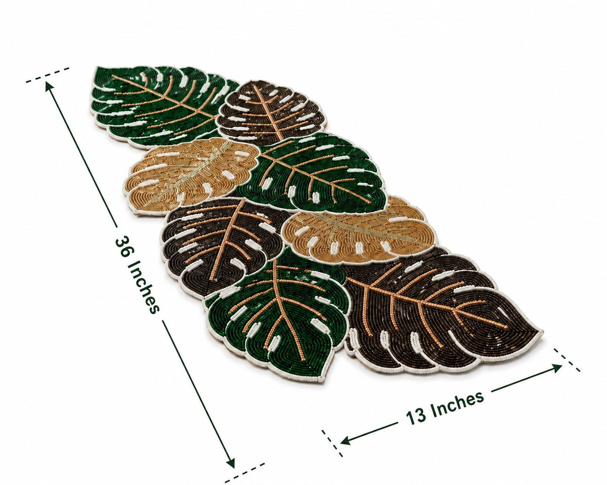 Multicolored Pearled Leaves Table Runner / Ruchi