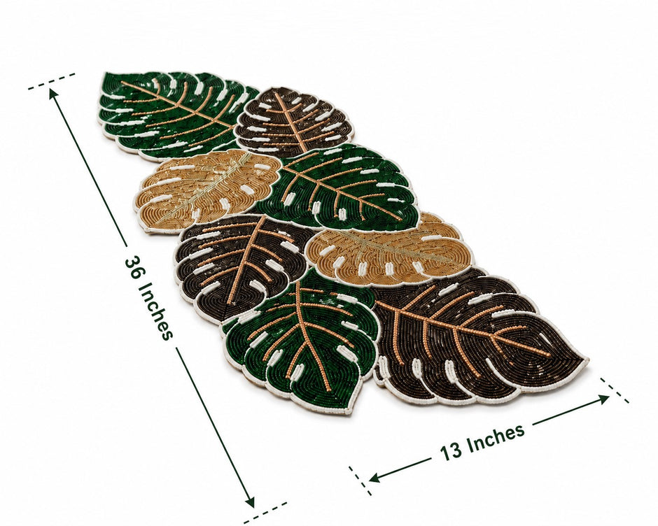 Multicolored Pearled Leaves Table Runner / Ruchi