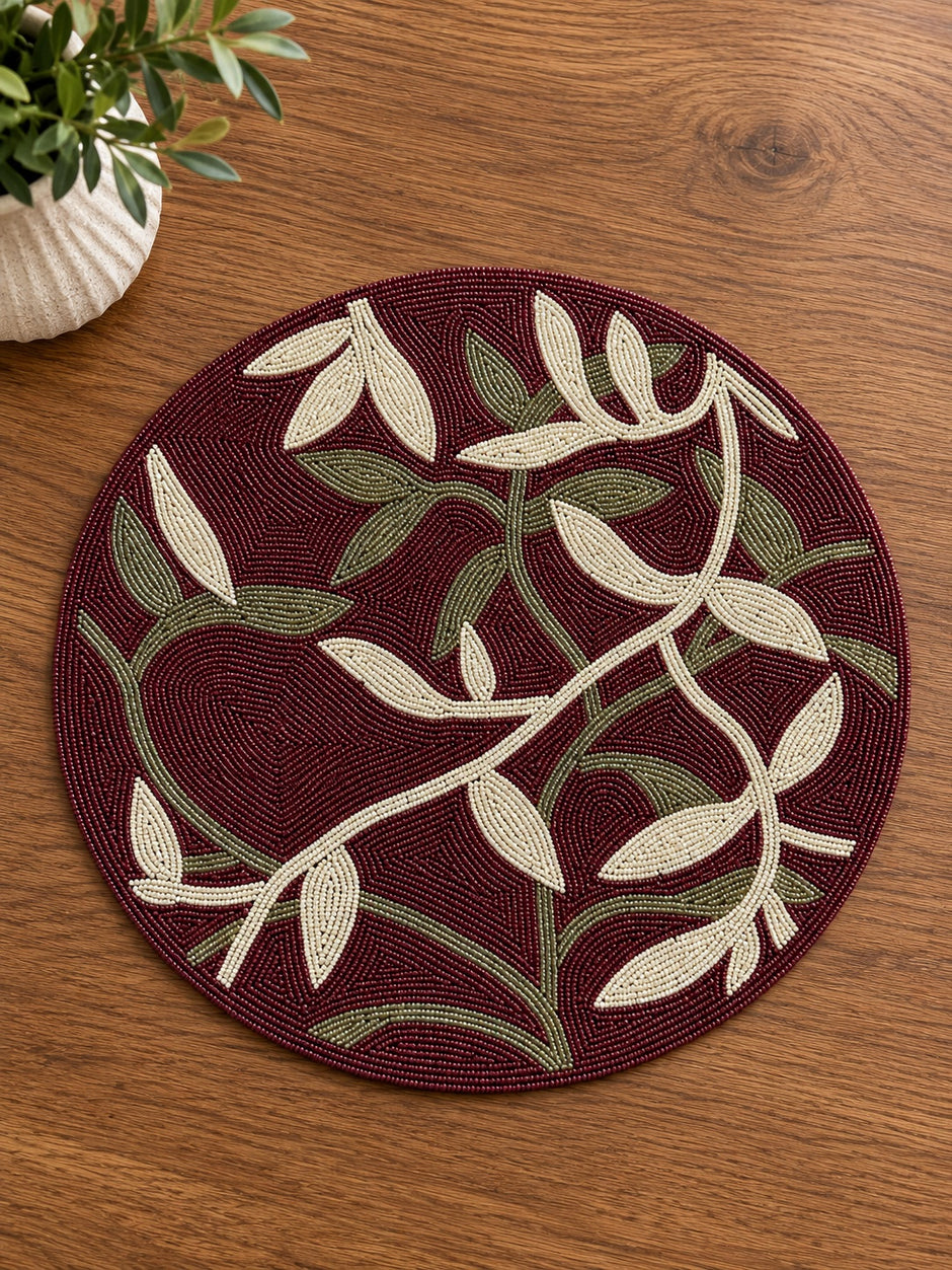 Botanical Floral Beaded Round Placemat Set of 2 / Ruchi