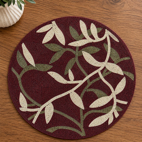 Botanical Floral Beaded Round Placemat Set of 2 / Ruchi