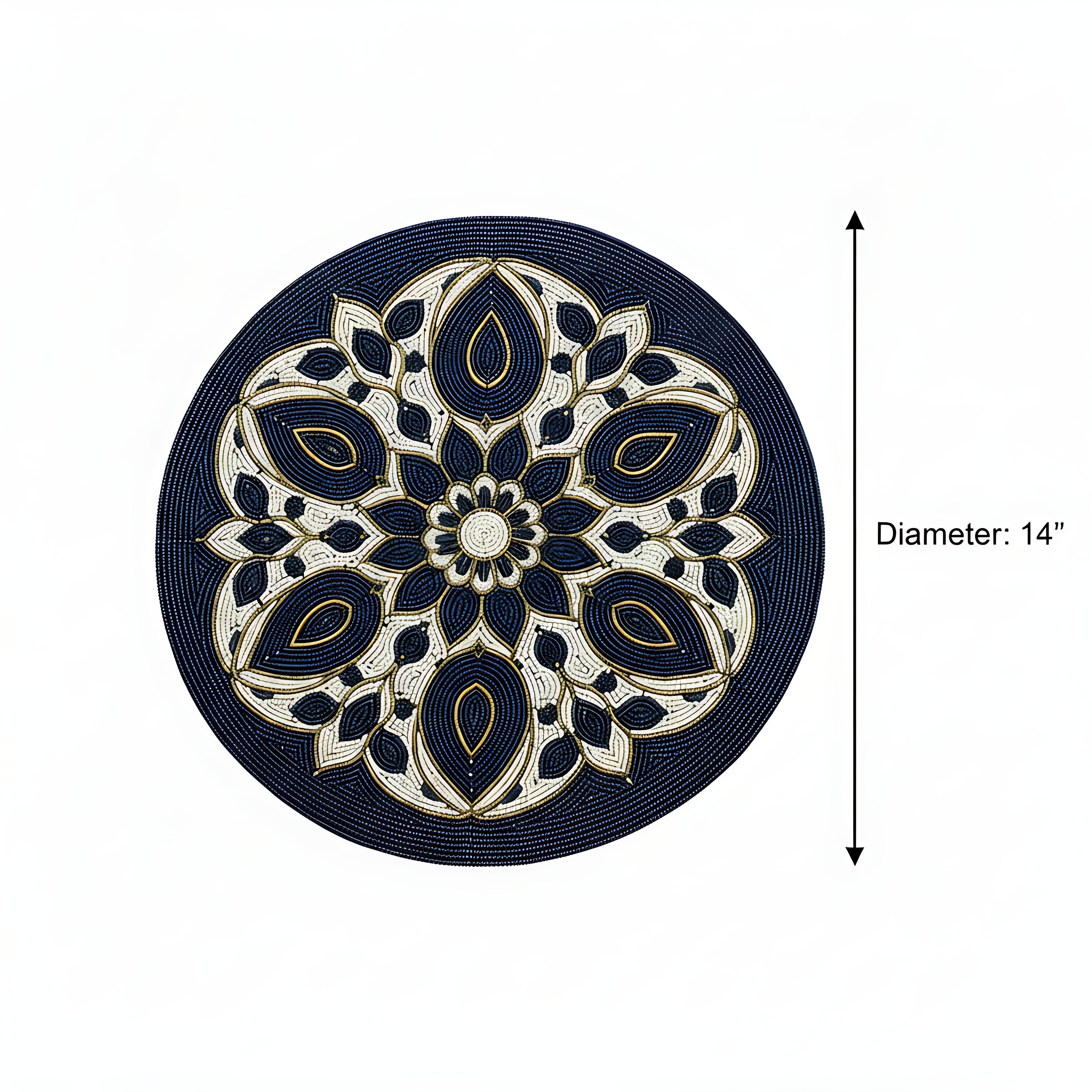Elegant Navy Blue Floral Beaded Round Placemat Set of 2 / Ruchi