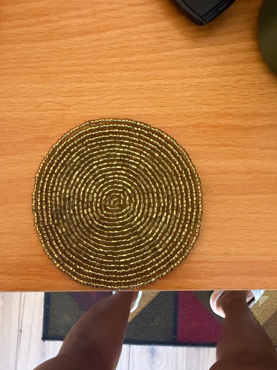 Gold Beaded Round Coaster Set of 2 / Ruchi