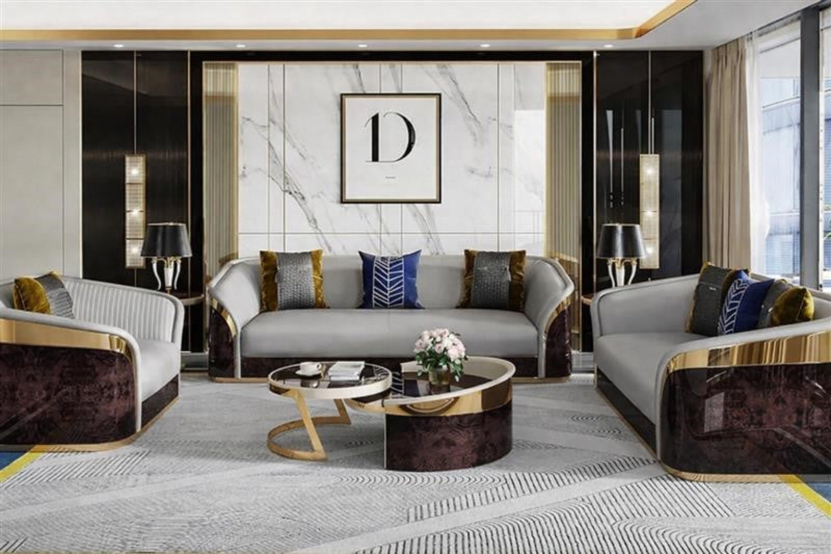 Luxurious Leather Sofa Set For Living Room