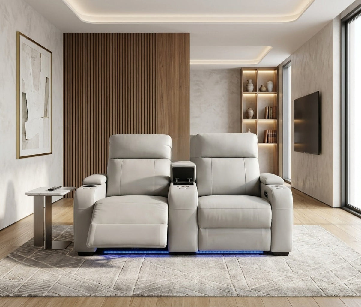 Multifunctional Theater LED Leather Power Recliner Sofa / Ruchi