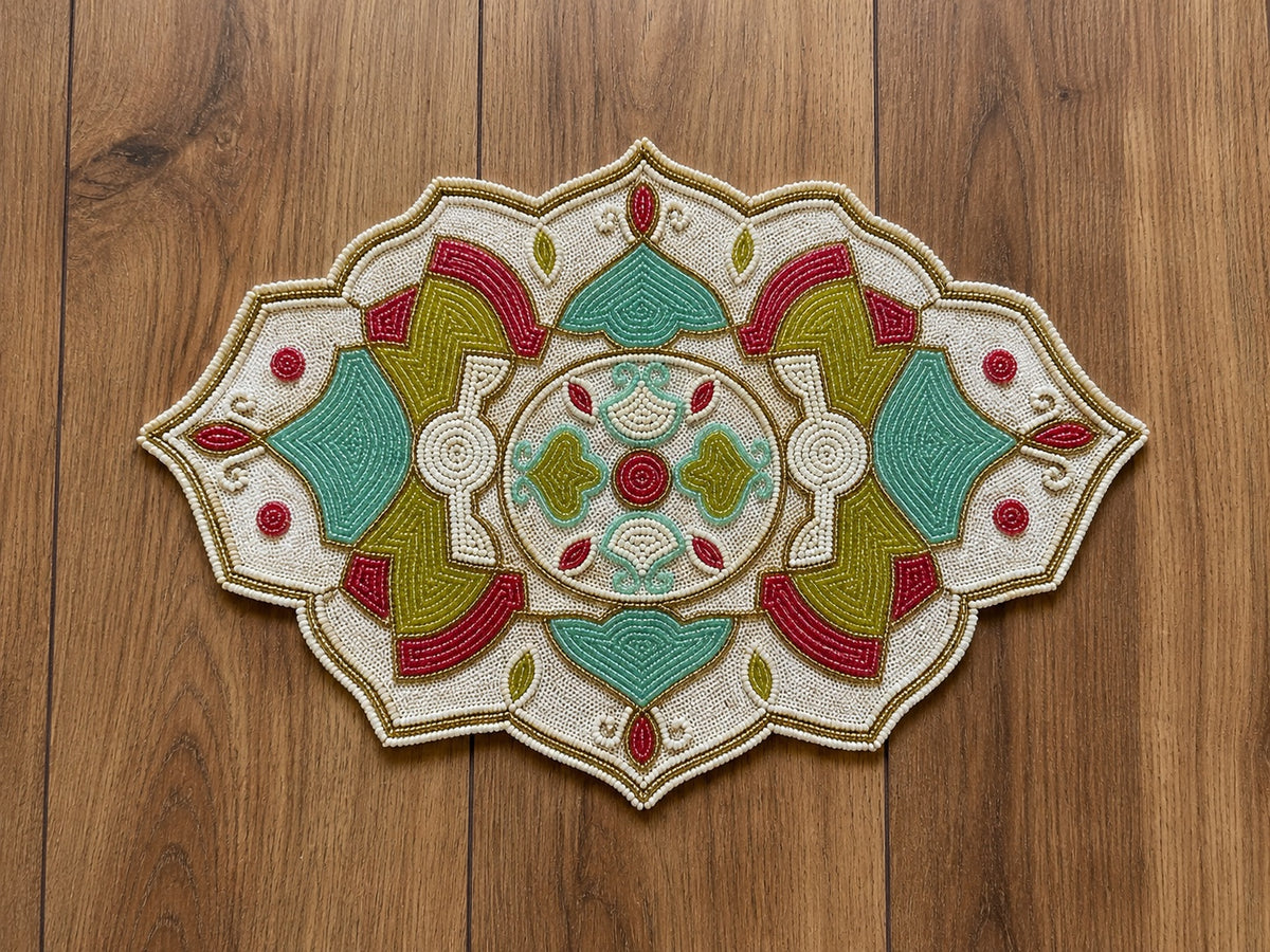 2 PCS Mandala Embroidered Beaded Placemat / Ruchi