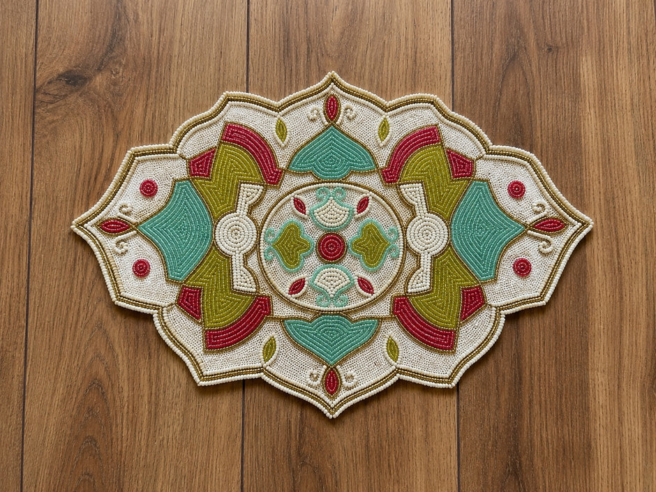 2 PCS Mandala Embroidered Beaded Placemat / Ruchi