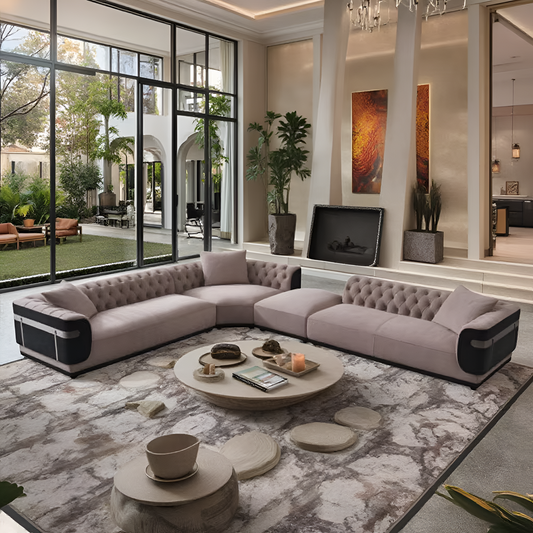 Large L-Shape Leather Fabric Sectional Sofa