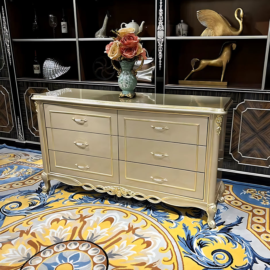 European Wooden Buffet Table With Drawers / Ruchi
