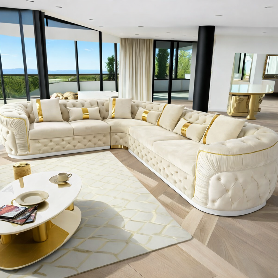 Classy High End Velvet Fabric Sectional Sofa
