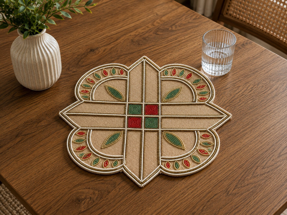 Elegant Geometric Floral Beaded Placemat Set of 2 / Ruchi