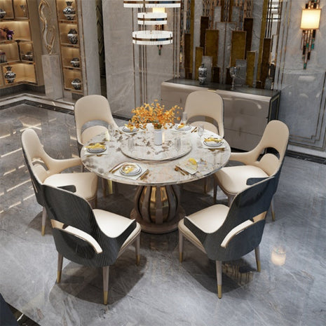 Marble Round Dining Table Set With Lazy-Susan / Ruchi