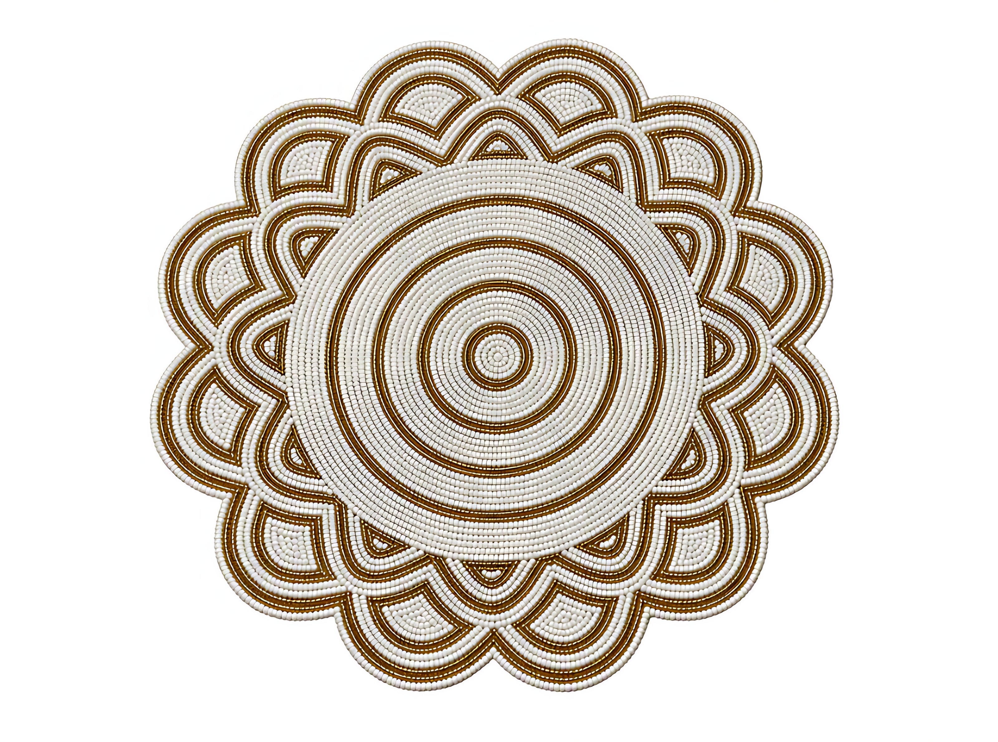White & Gold Beaded Mandala Placemat Set of 2 / Ruchi
