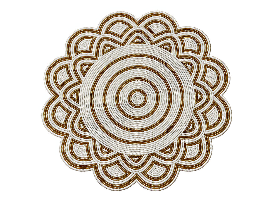White & Gold Beaded Mandala Placemat Set of 2 / Ruchi