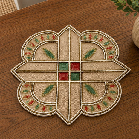 Elegant Geometric Floral Beaded Placemat Set of 2 / Ruchi