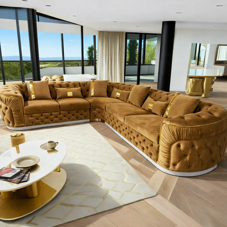 Classy High End Velvet Fabric Sectional Sofa