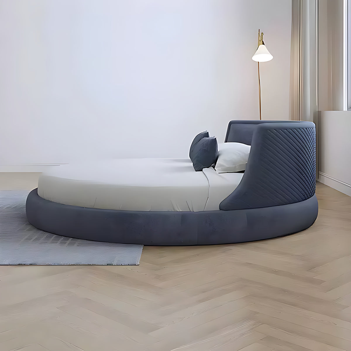 Modern Velvet Upholstered Round Bed / Ruchi