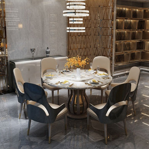 Marble Round Dining Table Set With Lazy-Susan / Ruchi