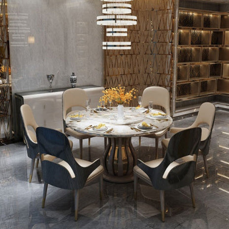 Marble Round Dining Table Set With Lazy-Susan / Ruchi