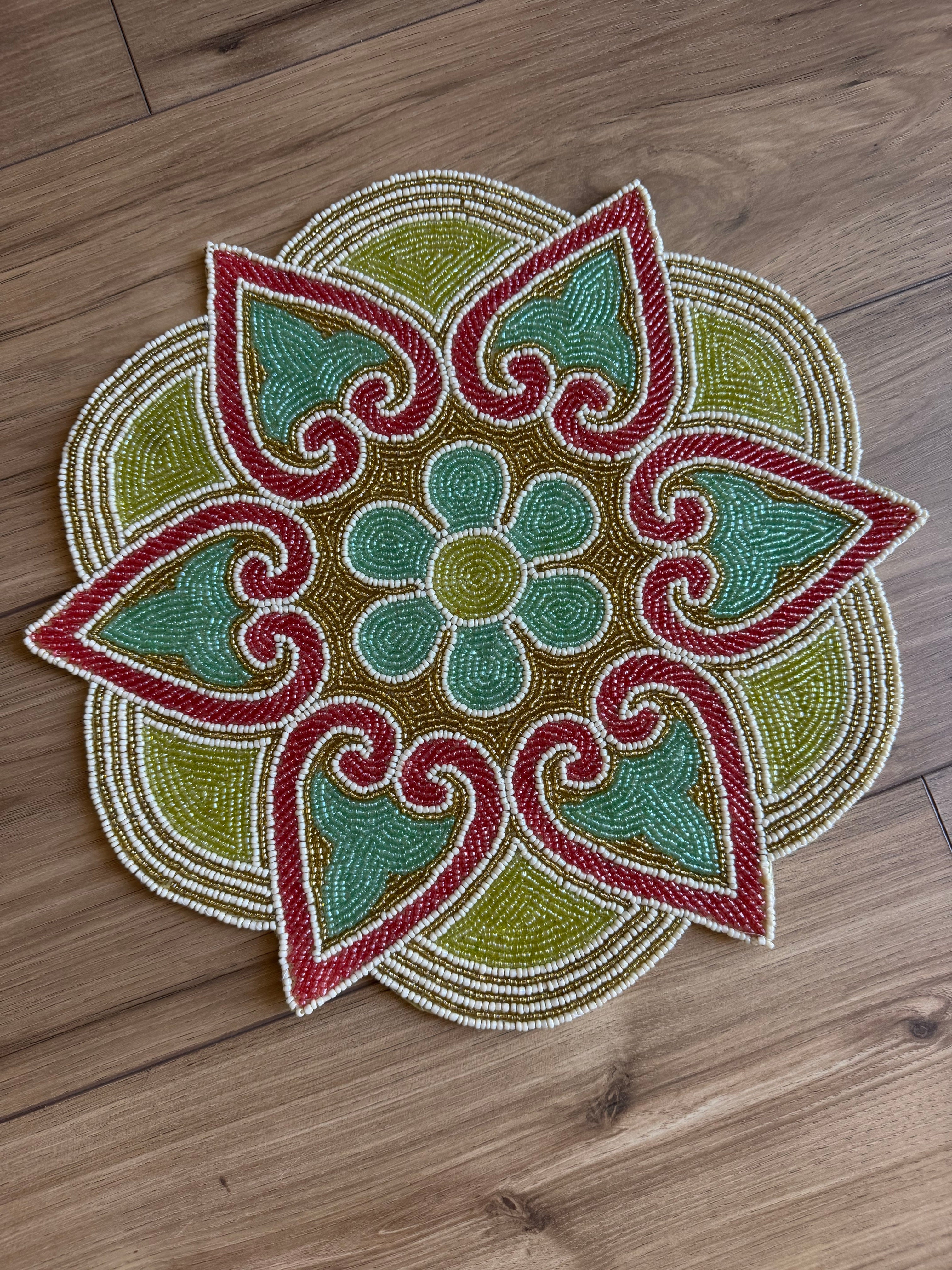 Decorative Floral Medallion Beaded Placemat Set of 2 / Ruchi